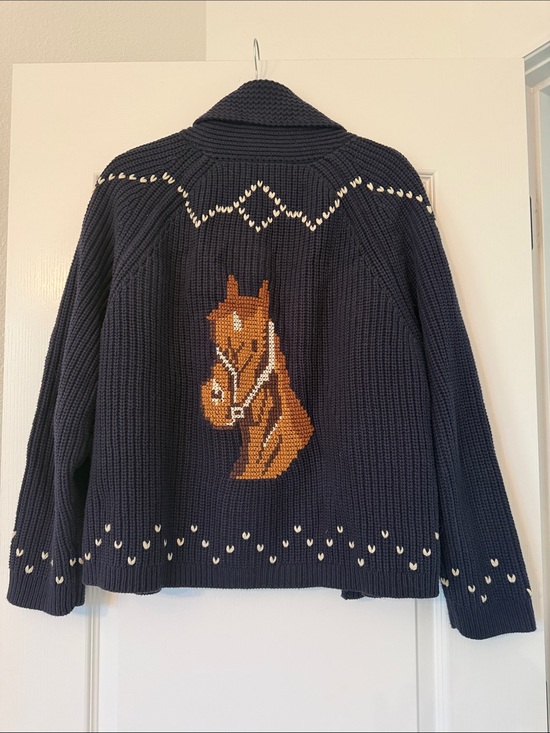 THE GREAT. Sweaters - The Great. Navy Horse Lodge Cardigan Sweater